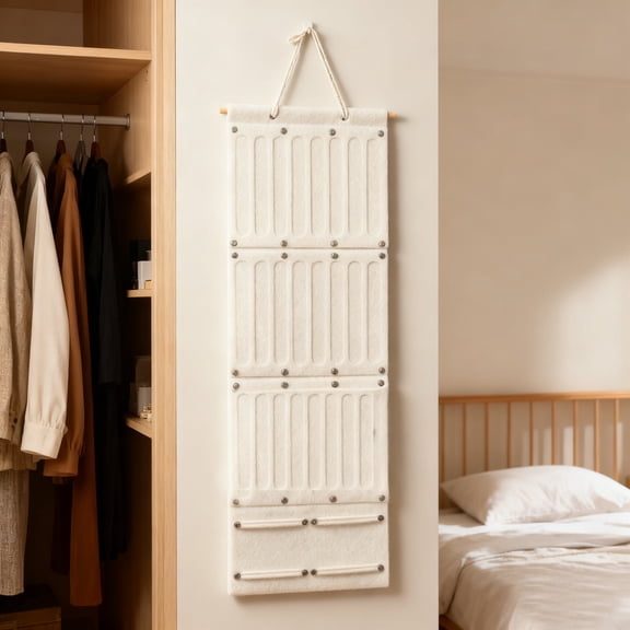 Wall-Mounted Storage for Hair Ties, Hair Clips, Headbands and Jewelry, Large Felt Wall-Mounted Organizer, 41×15 Inch Hair Accessory Storage Bag (White)