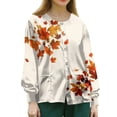thumbnail image 3 of LNZGNM Scrub Jacket for Women Long Sleeve Button Front Leaf Print Lightweight with Chest Pocket Stretch Healthcare Daily Shift,Khaki(XXL), 3 of 4