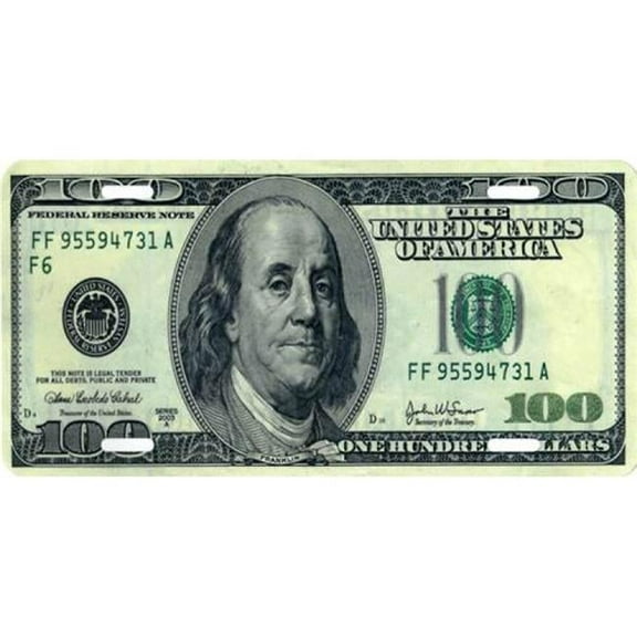 $100 Dollar Bill Photo License Plate
