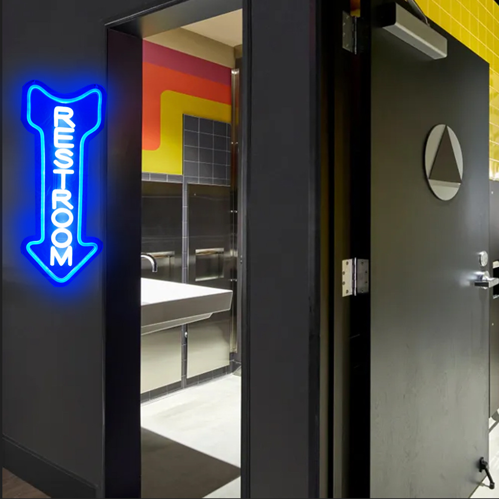 Restroom Neon Sign for Wall Decor,Toilet Neon Light with Arrow for Bar, Restaurant,Store,Bathroom Office Hotel Decoration (go)