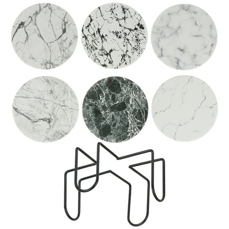 

1 Set Household Cup Mats Marbling Ceramic Food Place Mats with Coasters Rack