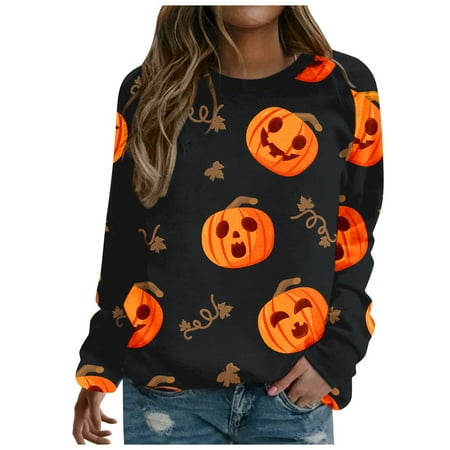 

RPVATI Women s Sweatshirts Pullover Winter Plus Size Halloween Pumpkin Clothing Fashion Crewneck Vintage Hoodies Long Sleeve Print Sweatshirt Fall Outfits Maternity Graphic Pullover Orange XL