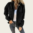 thumbnail image 4 of Women's Corduroy Drawstring Hooded Pocket Zip Up Jacket Loose Shacket Coat, 4 of 8