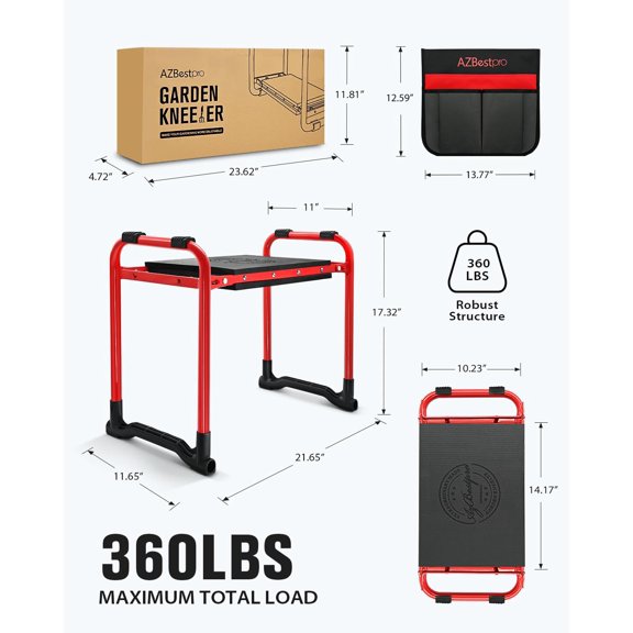 Garden Kneeler and Seat Heavy Duty, Upgraded Foldable Gardening Stool with 10" Wide EVA Seat for Knee and Back Protection, 2 Large Tool Bags, Ideal Gift for Women