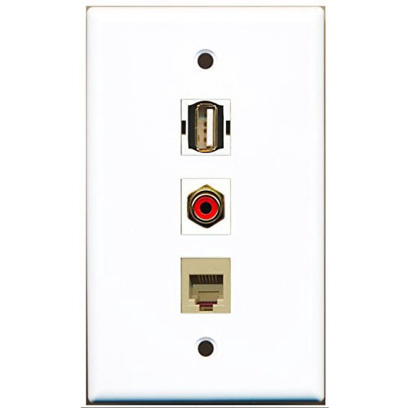 RiteAV - 1 Port RCA Red and 1 Port USB A-A and 1 Port Phone RJ11 RJ12 Beige Wall Plate