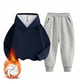 thumbnail image 3 of Girls Sweatsuits 2 Piece Fall Winter Cotton Fleece Warm Outfits 1-15Y Pullover Hoodie and Jogger Pants Set (9-10 Years, Navy&Gray), 3 of 8