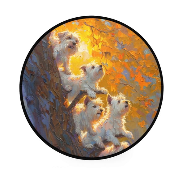 BZSMCE Round Decorative Floor Mat Westies in The Fall Foliage Pattern 36.2IN