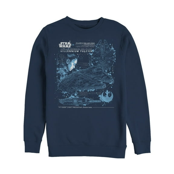 Men's Star Wars The Last Jedi Millennium Falcon Plans Sweatshirt Navy Blue X Large