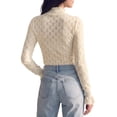 thumbnail image 4 of INSPIRE CHIC Women's Blouse Mock Neck Cuffed Sleeves Ruffle Trim Sheer Mesh Pullover Shirt Spring Autumn See Through Floral Lace Tops Large Apricot, 4 of 5
