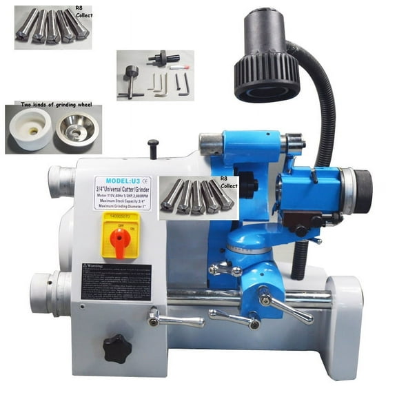 PreAsion Universal Cutter Grinder Sharpener for End Mill Lathe Drill Bit Tool R8 Collect Grinding Machine 220V