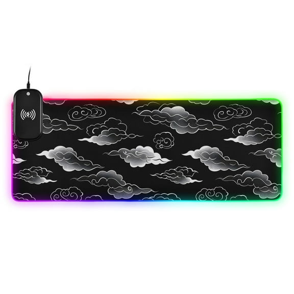 Wireless Charging Mouse Pad Large RGB Gaming Desk Mat 13 Light Modes Mousepad 31.5x11.8 Line Cloud