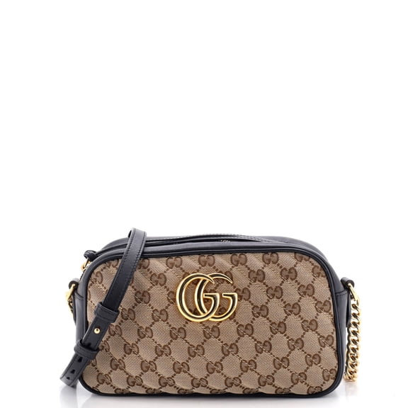 Pre-Owned GG Marmont Shoulder Bag Diagonal Quilted GG Canvas with Leather Small By Rebag