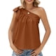 thumbnail image 1 of Blusa sin mangas con pajarita, marrón claro, corte holgado para mujer, talla XL, estilo veraniego sofisticado, 1 of 6