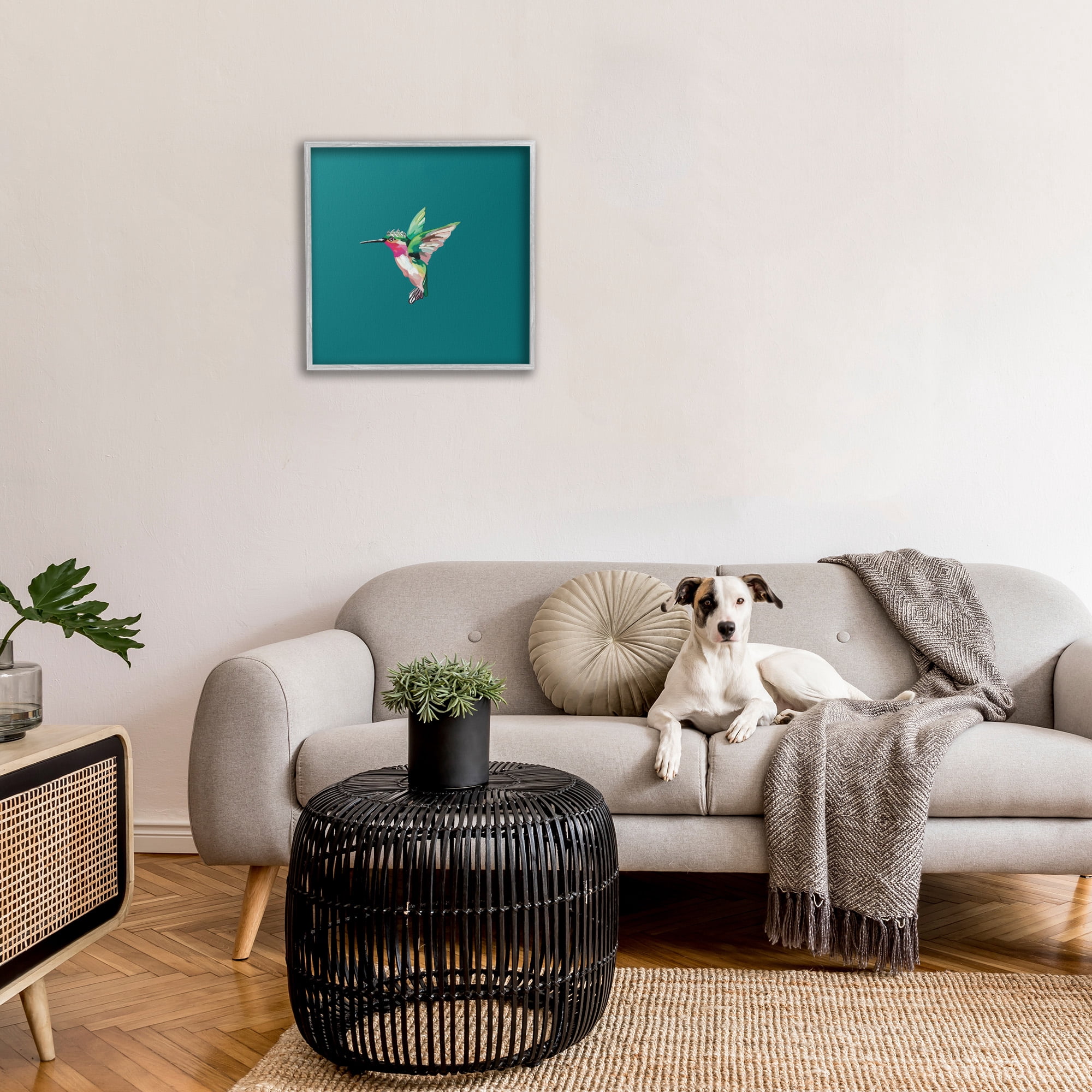 Stupell Industries Hummingbird with Crown Animals & Insects Painting Gray Framed Art Print Wall Art, 24 x 24