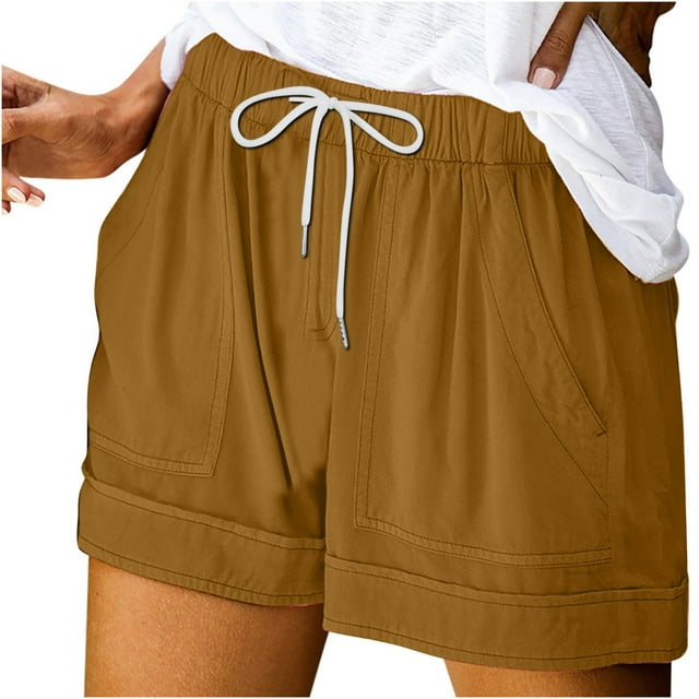 Women Comfy Drawstring Casual Elastic Waist Solid Color Shorts Summer Beach Lightweight Lounge Short Pants with Pockets