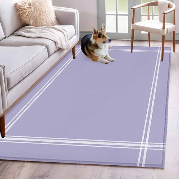 Solid Color 4x6 Area Rugs for Living Room, Medium Purple Non Slip Floor Mat Washable Low-Profile Indoor Carpet for Bedroom, Dining Room, Bathroom