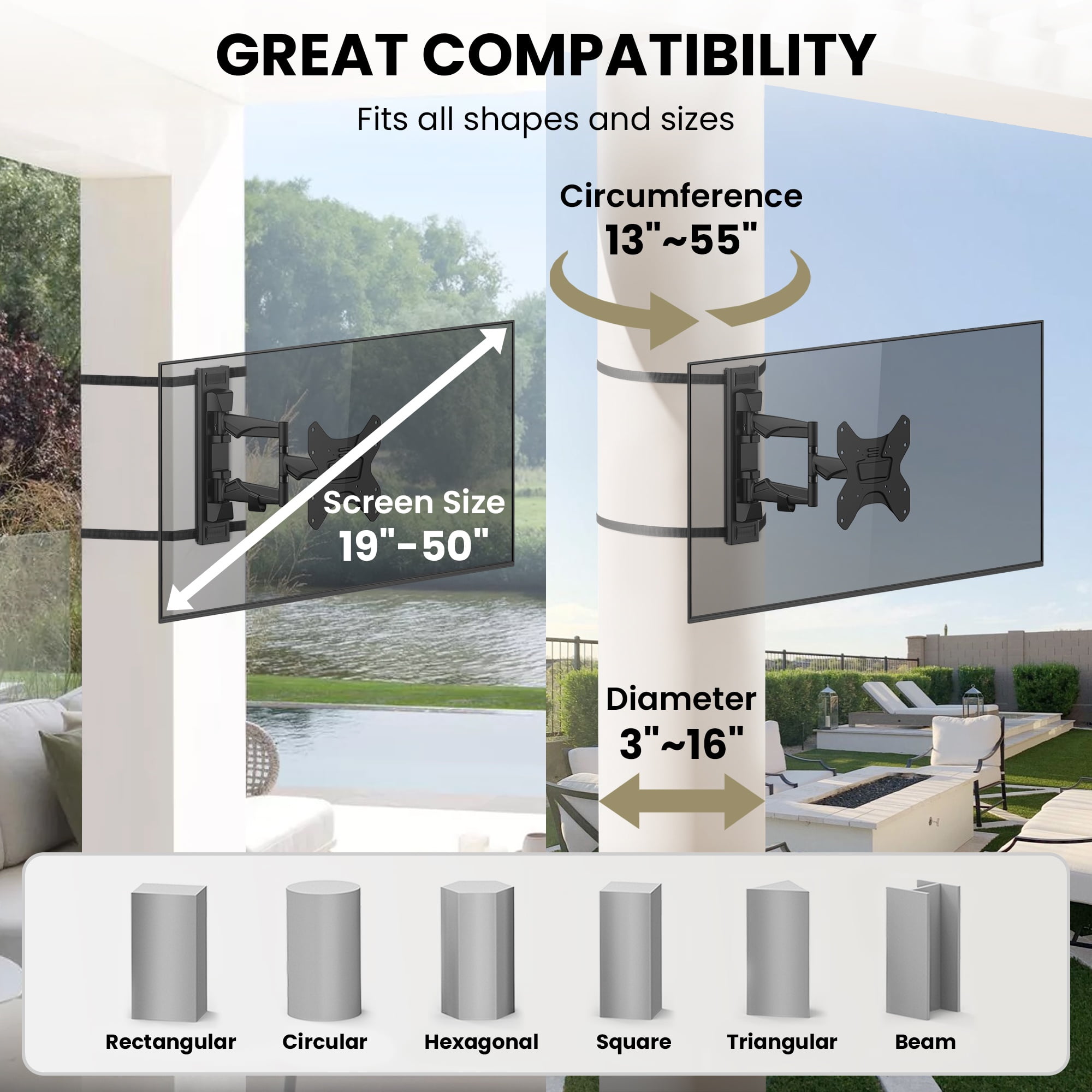 ZeboZap No Drill Gazebo TV Mount for up to 50" TV | 66lbs | Full Motion
