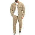 thumbnail image 2 of Fewfanhot Mens Sweatsuit Tracksuit Set 2 Pieces Solid Color Long Sleeve Button up Jacket and Cargo Pants Set, 2 of 9