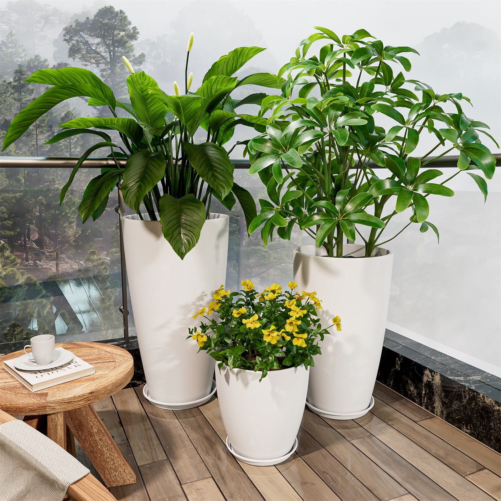 24,21,10 inch Large Planter for Indoor & Outdoor Plants, Set of 3, Sturdy Plant Flower Pots Modern Decor for Front Porch Patio,White