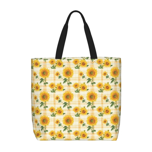 Easygdp Yellow White Plaid Sunflower Bolsa Tote para Mujer, Bolso de Hombro para Trabajo, Playa, Viajes, Compras y Supermercado