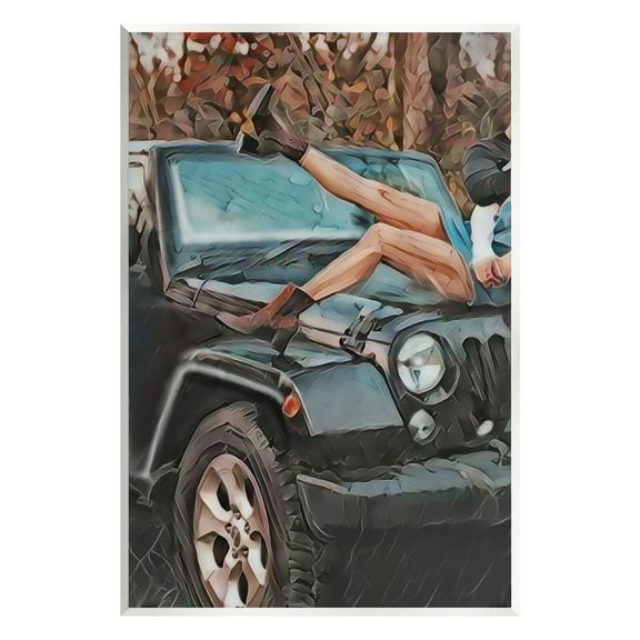 Stupell Industries Cowgirl on Car Hood Transportation Painting Unframed Art Print Wall Art, 10 x 15