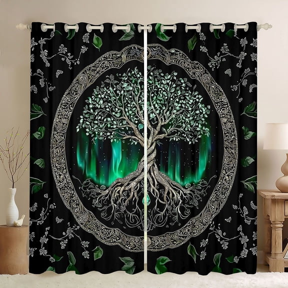 Homewish Tree Of Life Black Out Curtains For Teens Boys Girls,Bohemian Theme Curtains Pack of 2 (42x63 Each),Starry Sky Bedroom Curtains,Luxury Bedroom Decor
