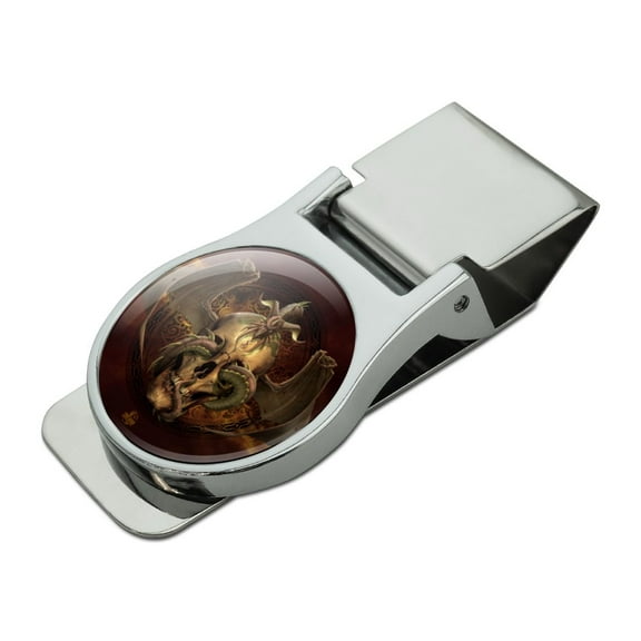 Dragon Skull Design Satin Chrome Plated Metal Money Clip
