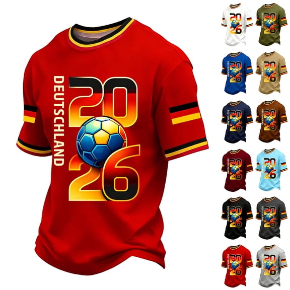Soccer Cup 2026 Jersey for Men, Crew Neck Short Sleeve Deutschland Graphic Tee with Ball & Number Print - Quick Dry Mesh Athletic Top for Match Day & Training Army Green L