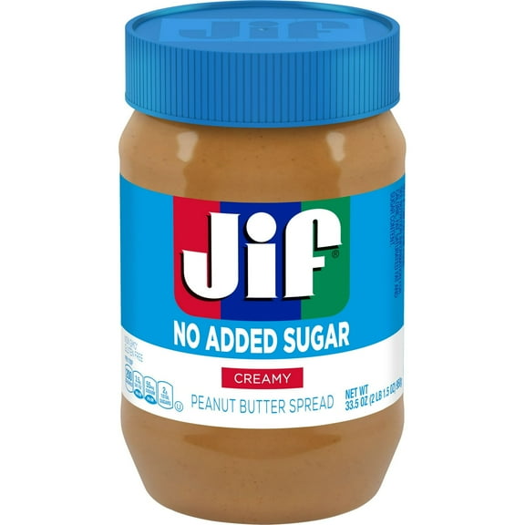 Jif No Added Sugar Creamy Peanut Butter Spread, 33.5 oz. - Smooth, Creamy Texture, No Stir Peanut Butter Spread-Pack Of 4