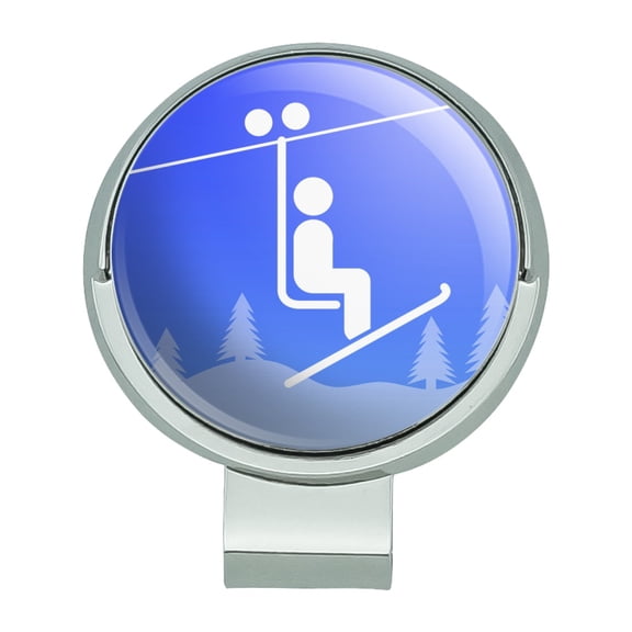 Skiing Ski Lift Symbol in Snow Golf Hat Clip With Magnetic Ball Marker