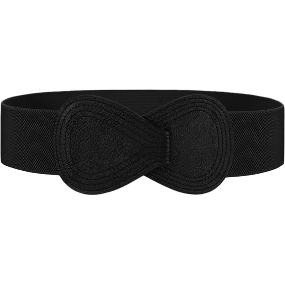 DOVACKA Women Wide Elastic Belt Ladies Stretch Dress Belt Fashion Waistband with 8-shaped Interlock Leather Buckle