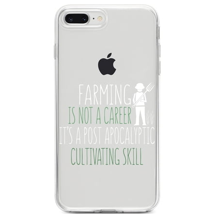 DistinctInk Clear Shockproof Hybrid Case for iPhone 7 PLUS / 8 PLUS (5.5 Screen) TPU Bumper Acrylic Back Tempered Glass Screen Protector - Farming is Not a Career Post Apocalyptic Skill