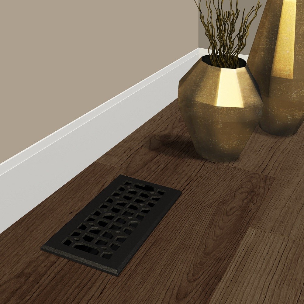 Imperial RG3404 Cast Iron Templar Design Louvered Floor Register - 4inch x 10inch Duct Opening