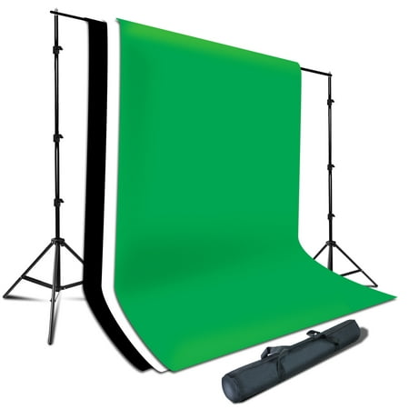 Loadstone Studio Photography Background Support System, 6 x 9 ft. White, Black, Green Chromakey Muslin Backdrop, 7.5 x 10 ft. Adjustable Muslin Support Stand,