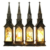 PatungKu 4Pcs Christmas Illuminated Church House Figurine Tabletop Holiday Display Decors