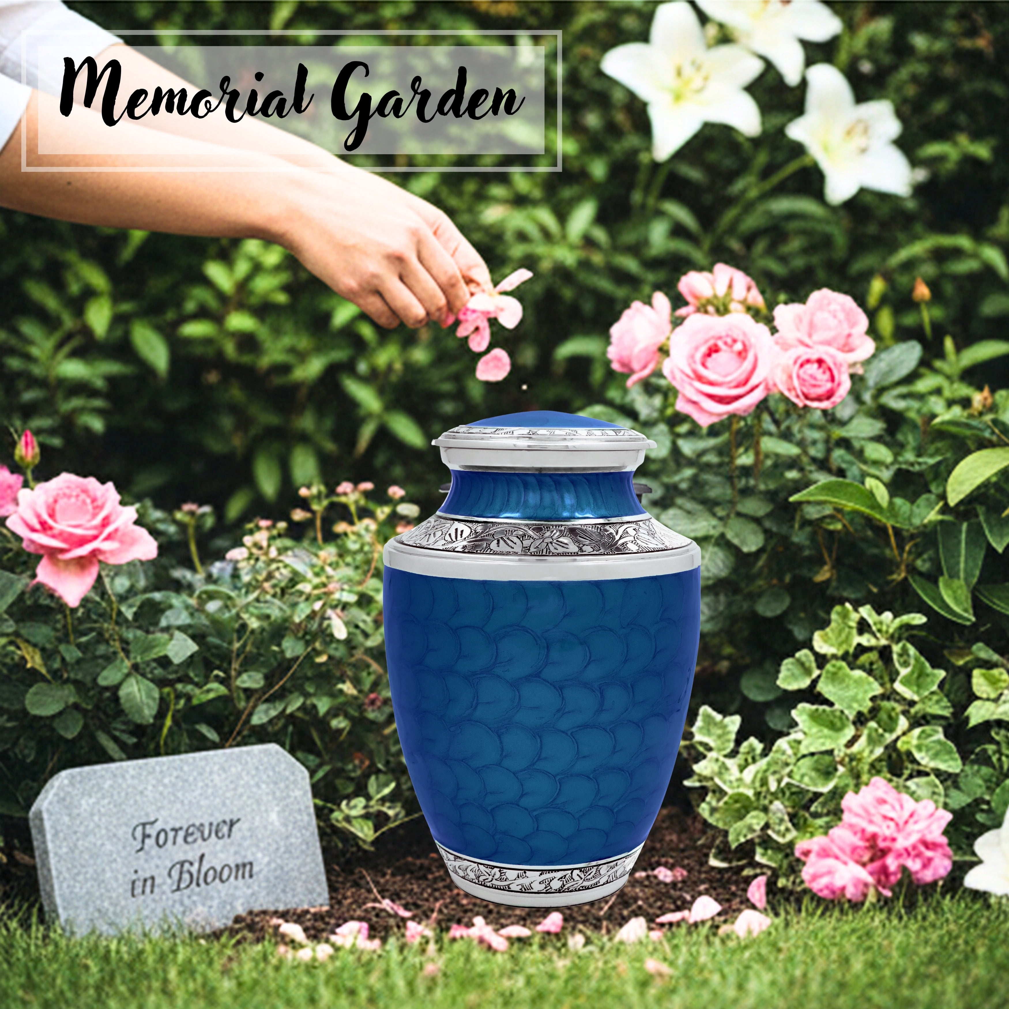 Aluminum Handcrafted Urn - Elegant Keepsake Holder for Adult Human Ashes (Blue)