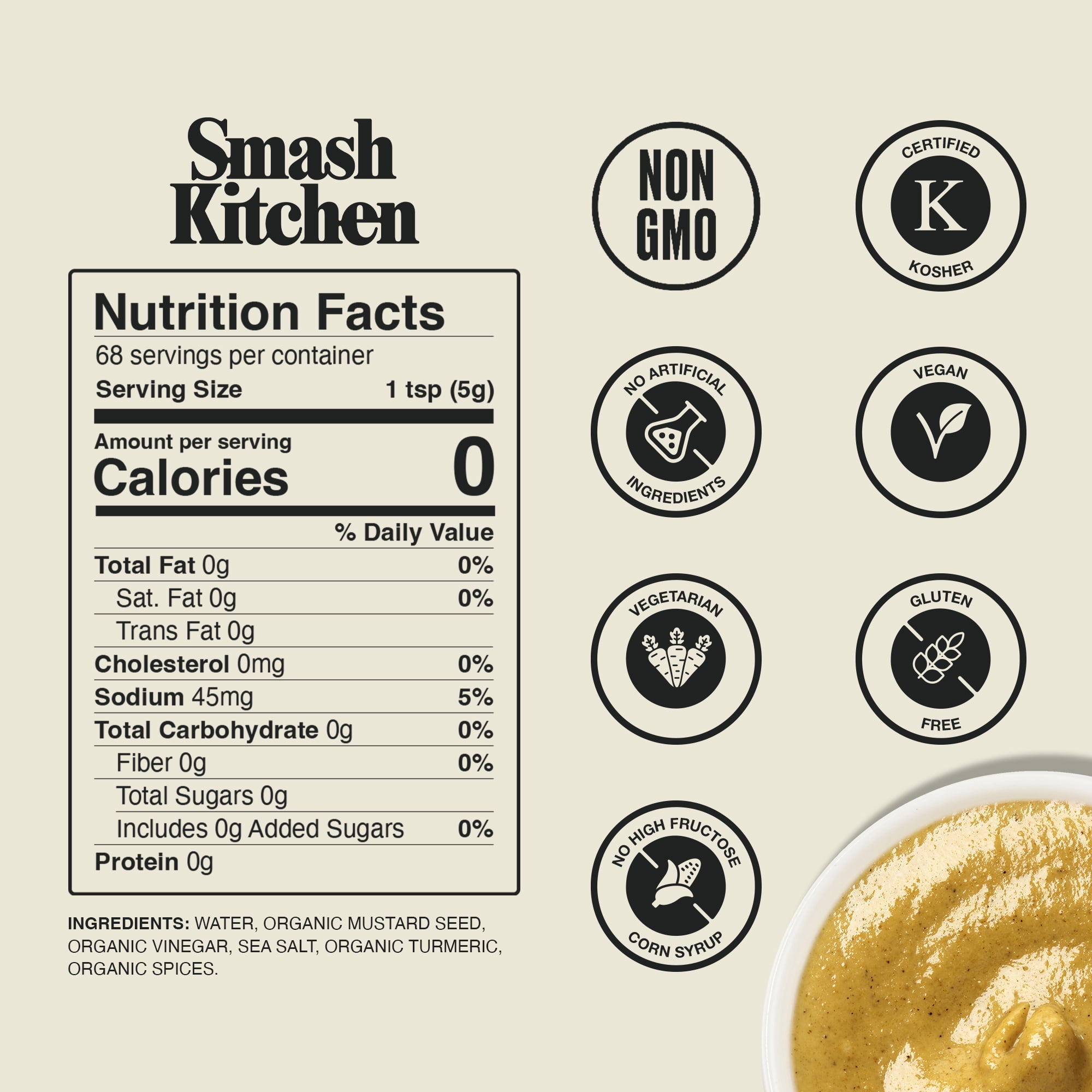 (12 pack) Smash Kitchen Organic Dijon Mustard, 12 oz Bottle