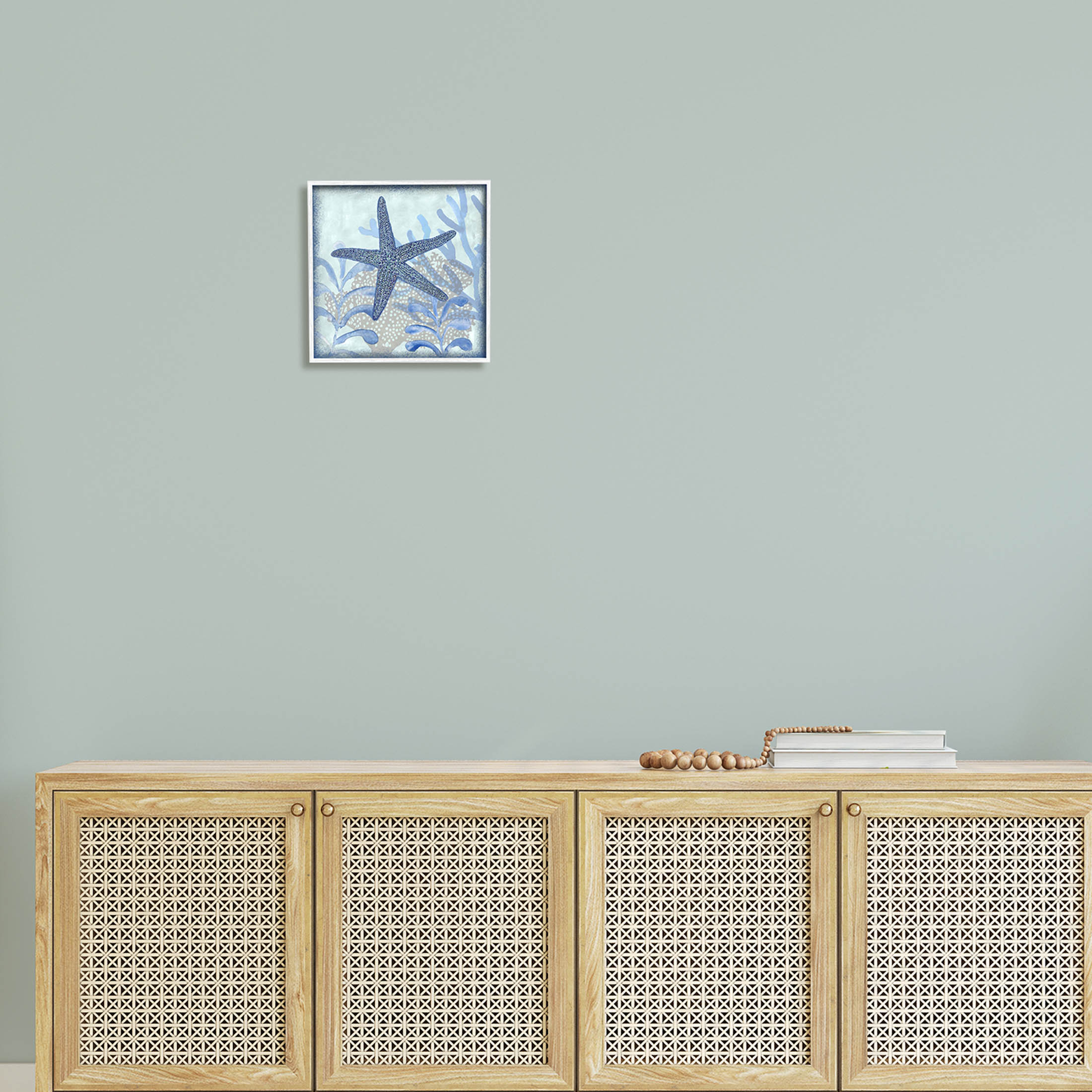 Vivid Blue Starfish Marine Life Animals & Insects Graphic Art White Framed Art Print Wall Art