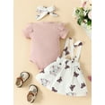 thumbnail image 3 of Wassery Infant Girl Romper Dress Short Sleeve Ribbed Romper Elephant Print Suspender Skirt 3 6 9 12 18 Months Newborn Clothes Baby Bodysuits with Headband, 3 of 9