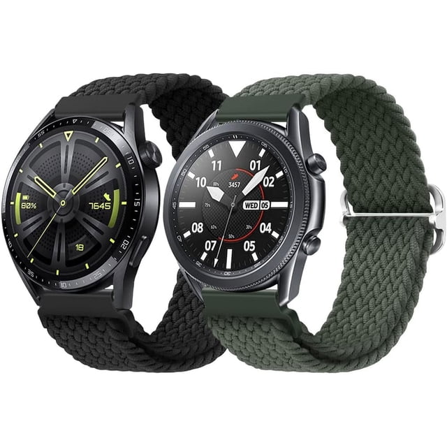 KOMI 2 Pack Sport Loop Nylon Braided Bands Compatible with Samsung Galaxy Watch 3 45mm/Galaxy Watch 46mm/Gear S3 Classic/Frontier, with Adjustable Buckle,22mm Quick Release Watch Band for Women Men