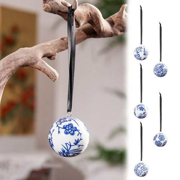 Xuniizn Christmas Ornaments Set - 5 Cm Blue And White Ball Pendant Ceramic Decorative Pendants For Christmas Tree Decoration, Blue