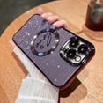 thumbnail image 2 of Magnetic Case for iPhone 12 Pro Max Compatible with Magsafe,Glitter Plating Luxury Love Heart Pattern Design,Bling Sparkle Shockproof Full Camera Cover Protection Cases for Girls Women-Purple, 2 of 6