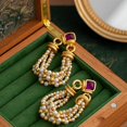 thumbnail image 4 of Electroplating Retro Earrings Trendy Copper Simulated Pearl Earrings Beading Earrings, 4 of 5
