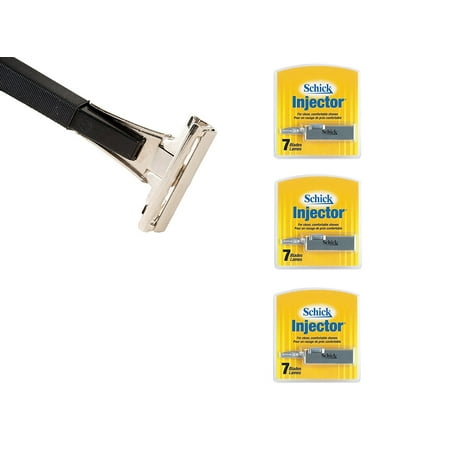 Shave Classic Single Edge Razor Handle with Schick Injector Refill Blades 7 Ct. (Pack of 3)