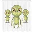 thumbnail image 2 of Alien Shower Curtain, Cartoon of Big Eyed Greenish Extraterrestrial Creatures Pattern, Fabric Bathroom Set with Hooks, 69W X 70L Inches, Avocado Green Mustard Dark Cocoa, by Ambesonne, 2 of 2