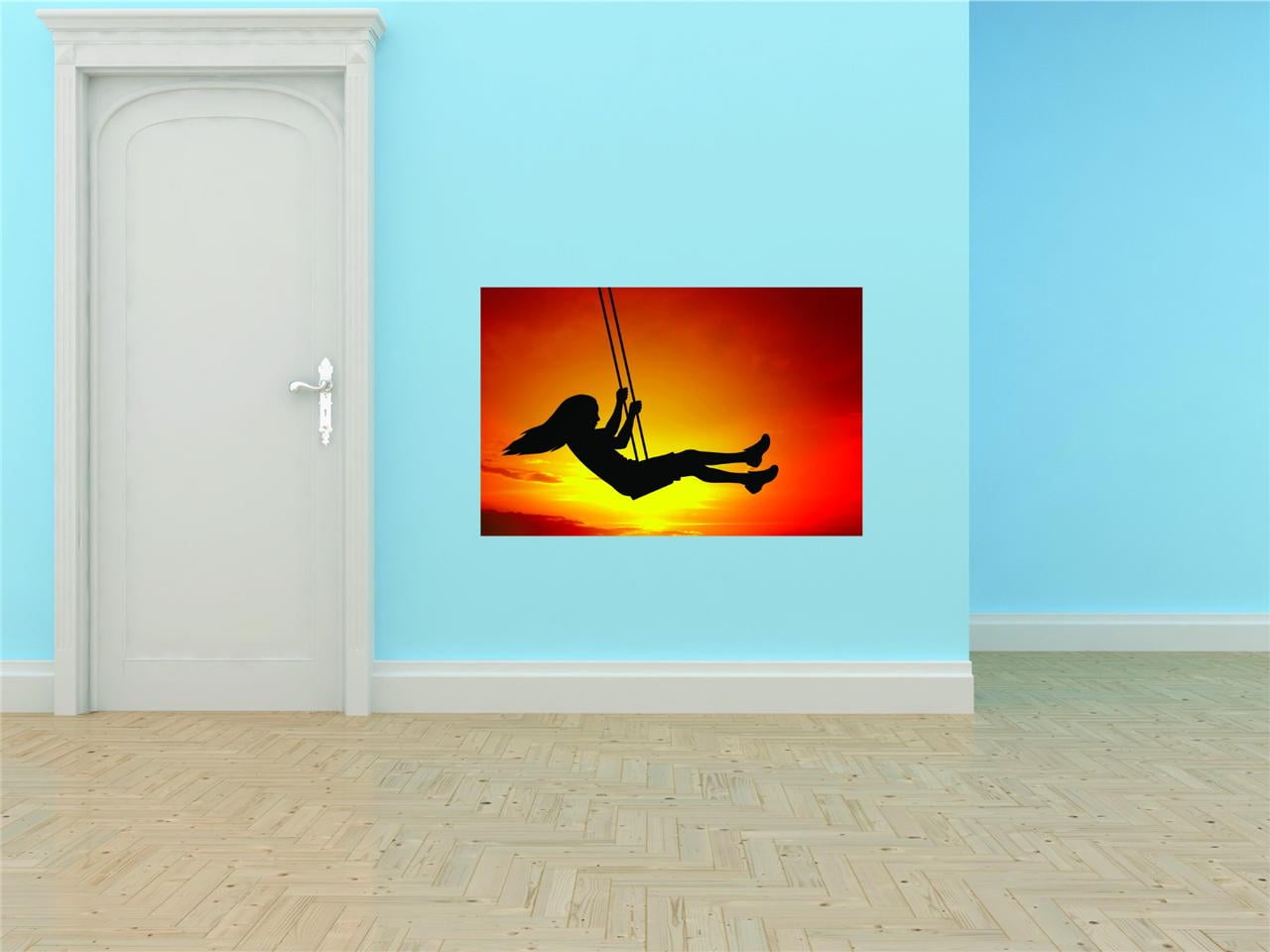 Design With Vinyl Artwork Beautiful Sunset With Young Girl Swinging