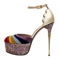 thumbnail image 3 of FSJ Women Graceful Stiletto Platform High Heel Pumps Ankle Strap Rainbow Round Closed Toe D'Orsay Sandals Dress Wedding Shoes Size Size 8 Gold, 3 of 5