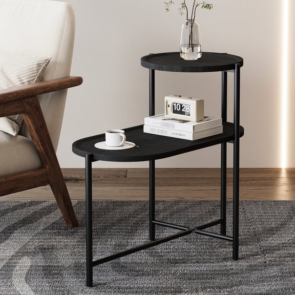 Novelty Design Black Round Table with Oval Bottom Tray for Living Areas