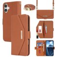thumbnail image 1 of For Iphone 16 Plus Cross Texture Crossbody Lanyard Leather Phone Case(Brown), iPhone 13 Pro Max, 1 of 7