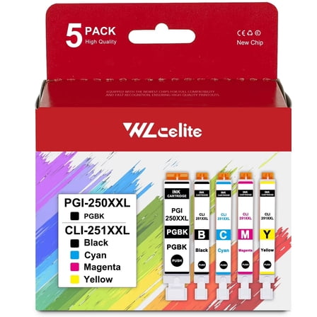 250XL 251XL Ink Cartridge 5 Pack Compatible for Canon PGI 250XL CLI 251XL Ink Cartridge for PIXMA MG6620 MG5520 Printers
